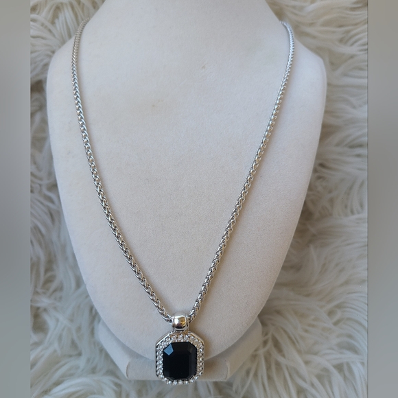 Swarovski Jewelry - Swarovski Pendant Necklace Emerald Cut Black Crystal-Excellent Vintage Condition